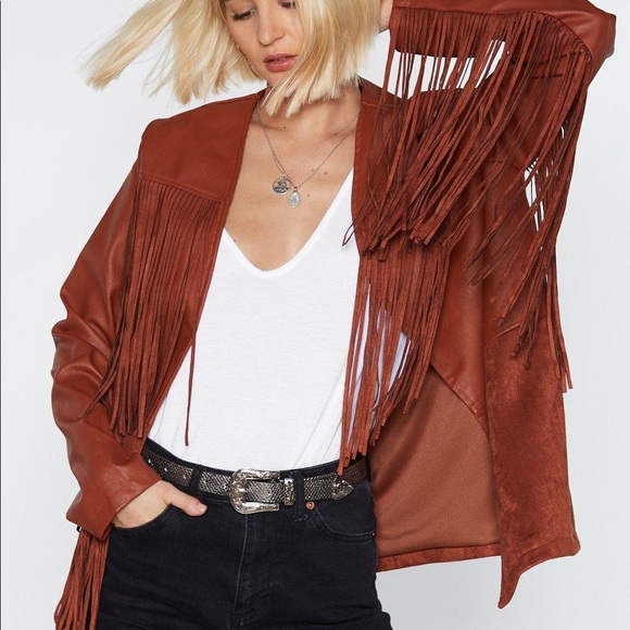 Nasty Gal Jackets & Blazers - fringe faux leather jacket